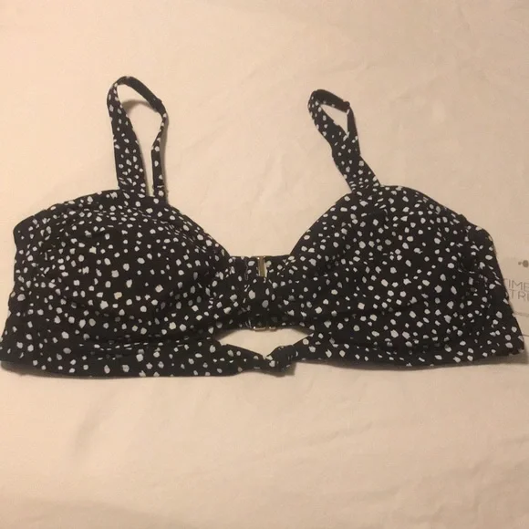 New Time and Tru Black and White Abstract Dots Double Knot Swim Top - Picture 4 of 9